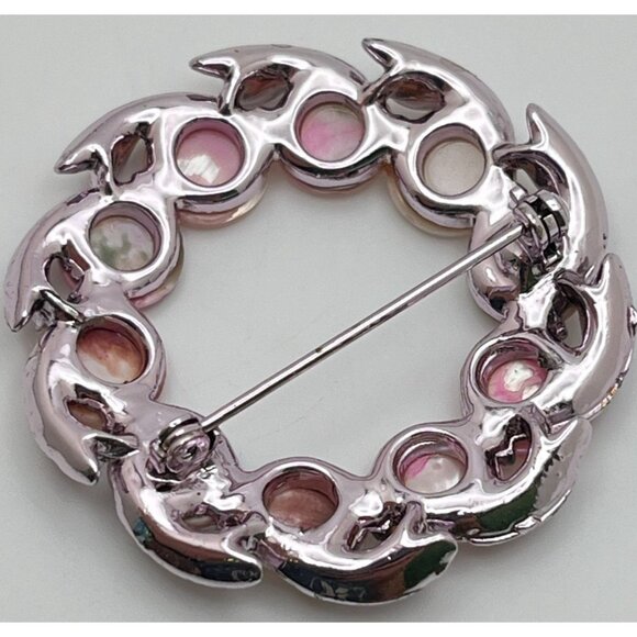 Vintage Faux Pink Pearl Wreath Brooch Pin Circles - Picture 6 of 6